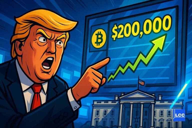 Trump qui pointe le cours du Bitcoin à 200 000 $