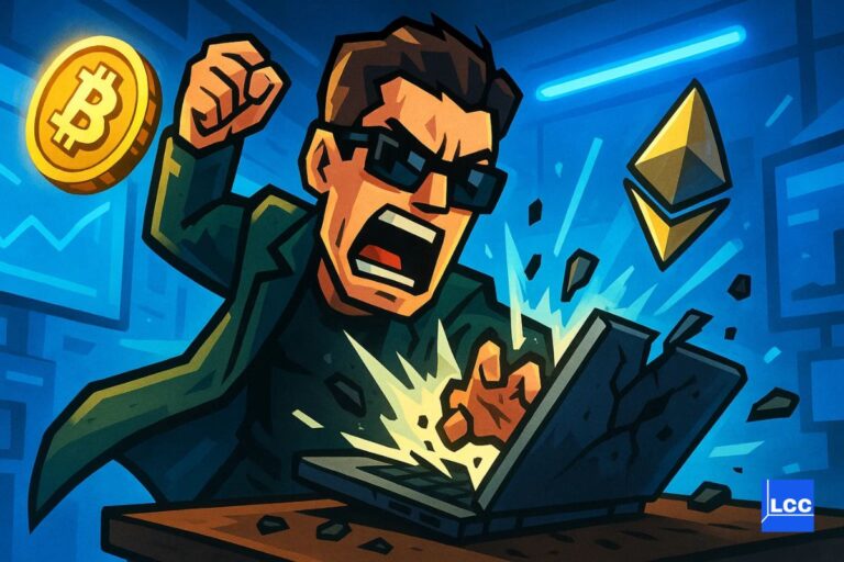 James Wynn (Neo de matrix) qui s'énerve est casse son ordinateur avec les cryptos Ethereum et Bitcoin qui volent à côté